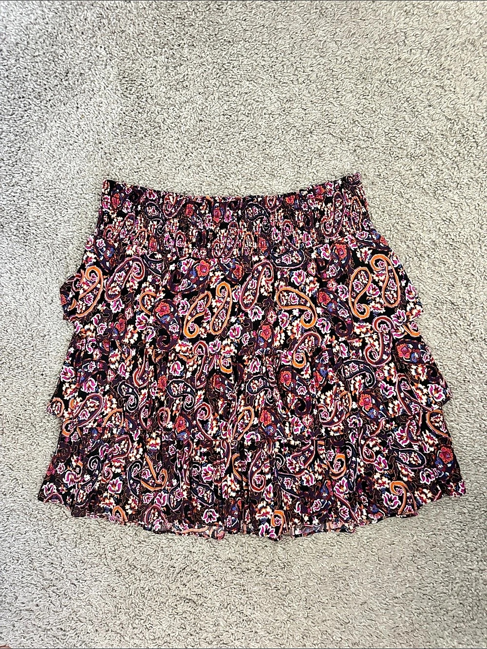 Paisley A-Line Skirt in Black & Pink ANTROPOLOGIE, L